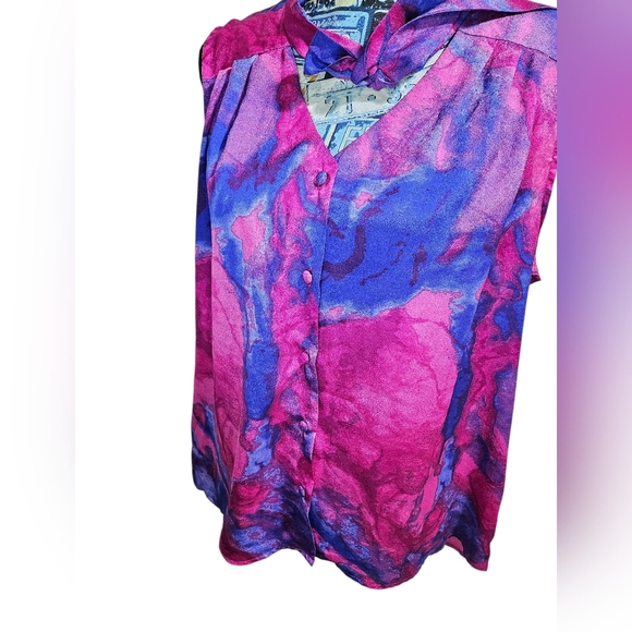 Mossimo Purple Pink Tie Neck Button Blouse Tank Large - Picture 2 of 10